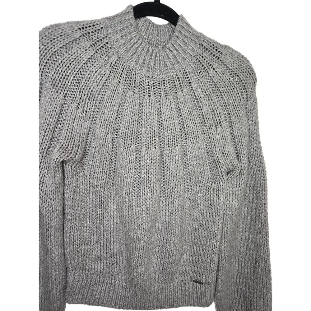 Abercrombie & Fitch Soft Beige Balloon Sleeve Cable Knit Sweater Womens Small